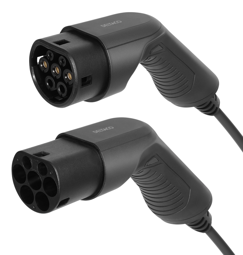 Deltaco spiralni polnilni kabel tipa 2 – 11 kW, 16 A, trifazni / 3–5 metrov